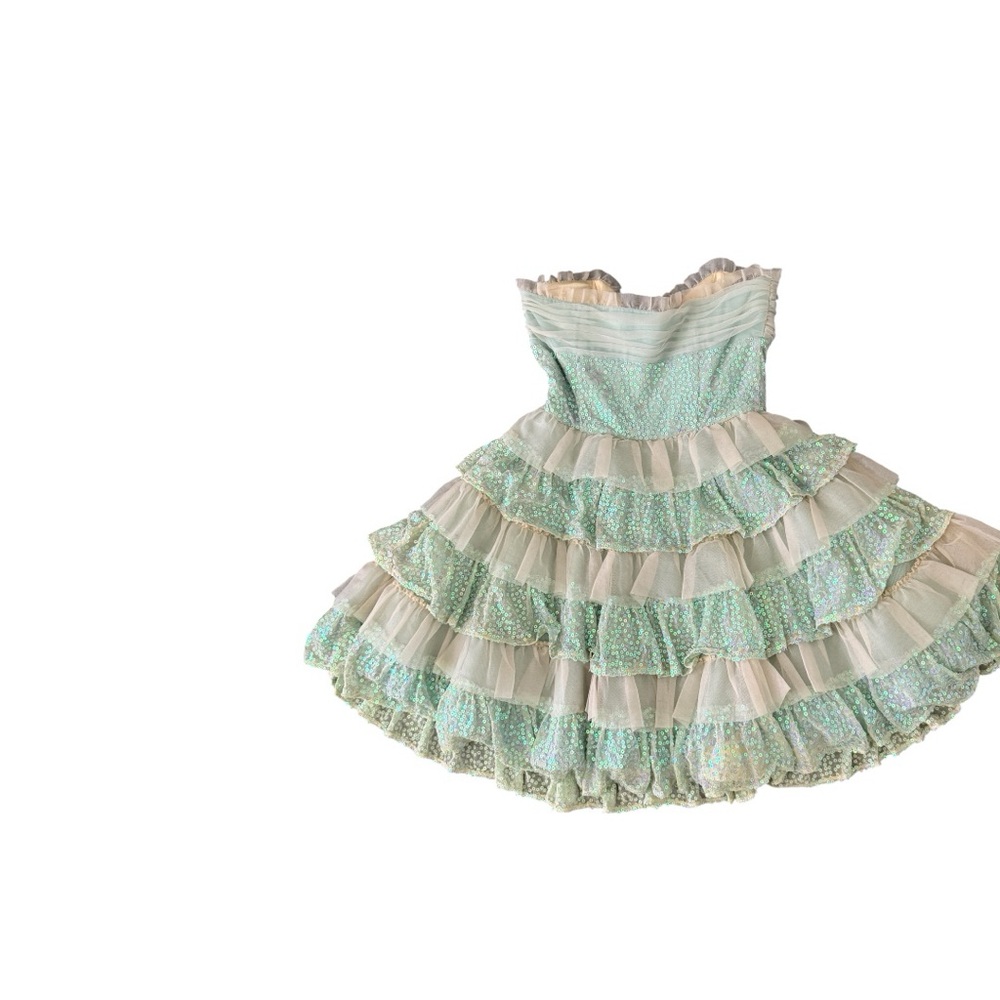 Vintage Betsey Johnson Strapless Sparkly Light Blue Mini Princess Dress- 10 - Picture 5 of 15